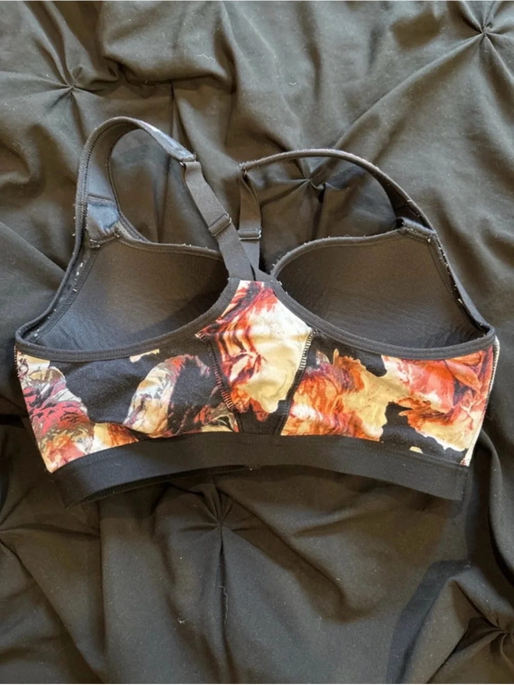 Floral Front-Zip Sports Bra - Black with Pink & Cream Floral